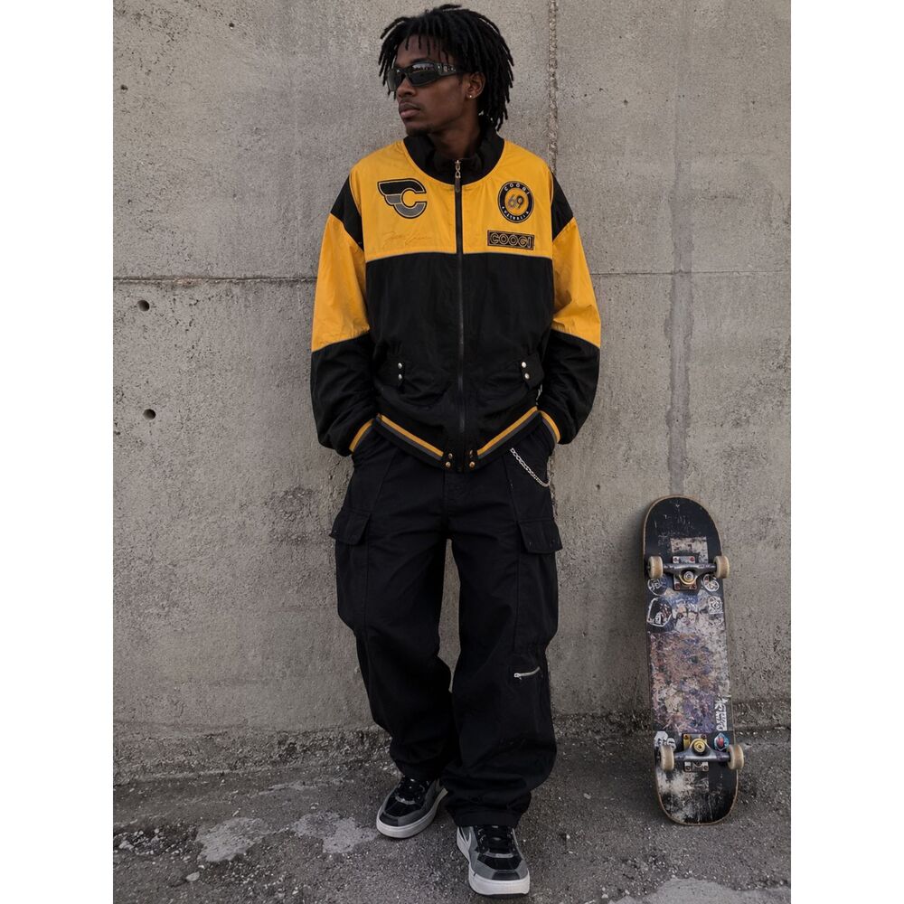 Vintage COOGI Australia Colorblock Track Jacket Black Yellow 69 Past Life Y2K